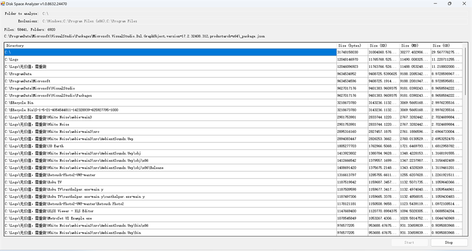 DiskSpace Analyzer· (Windows) 由: Goldenman Limited