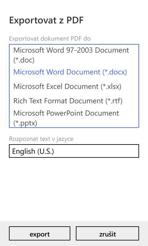 Převádějte PDF do formátů Word, Excel nebo PowerPoint.