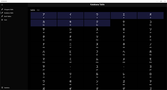 XYZ Hiragana Katakana Table screenshot 2
