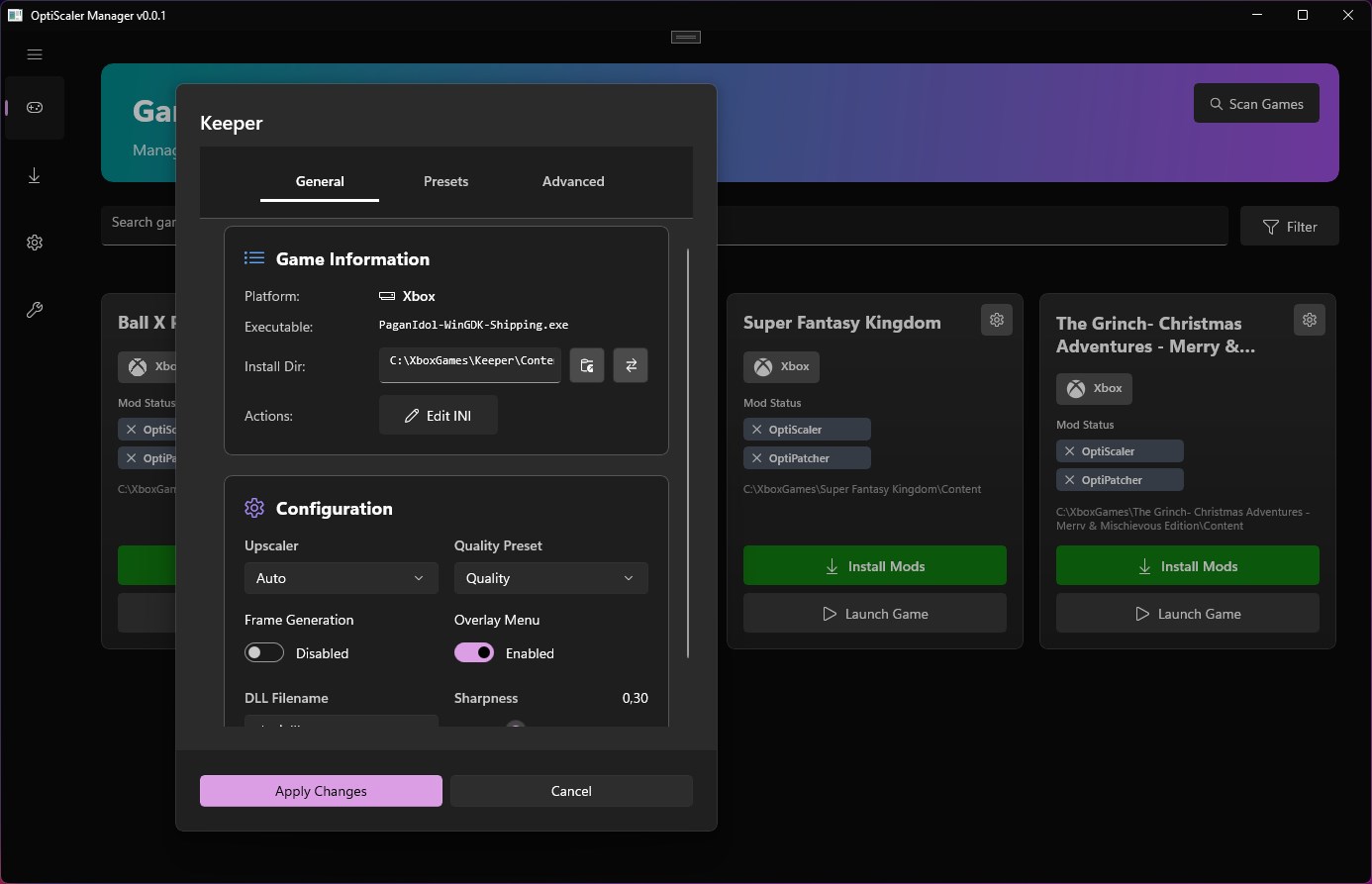 OptiScaler Manager screenshot