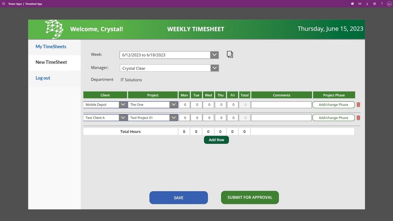 Snapshot 3 of Timesheet App