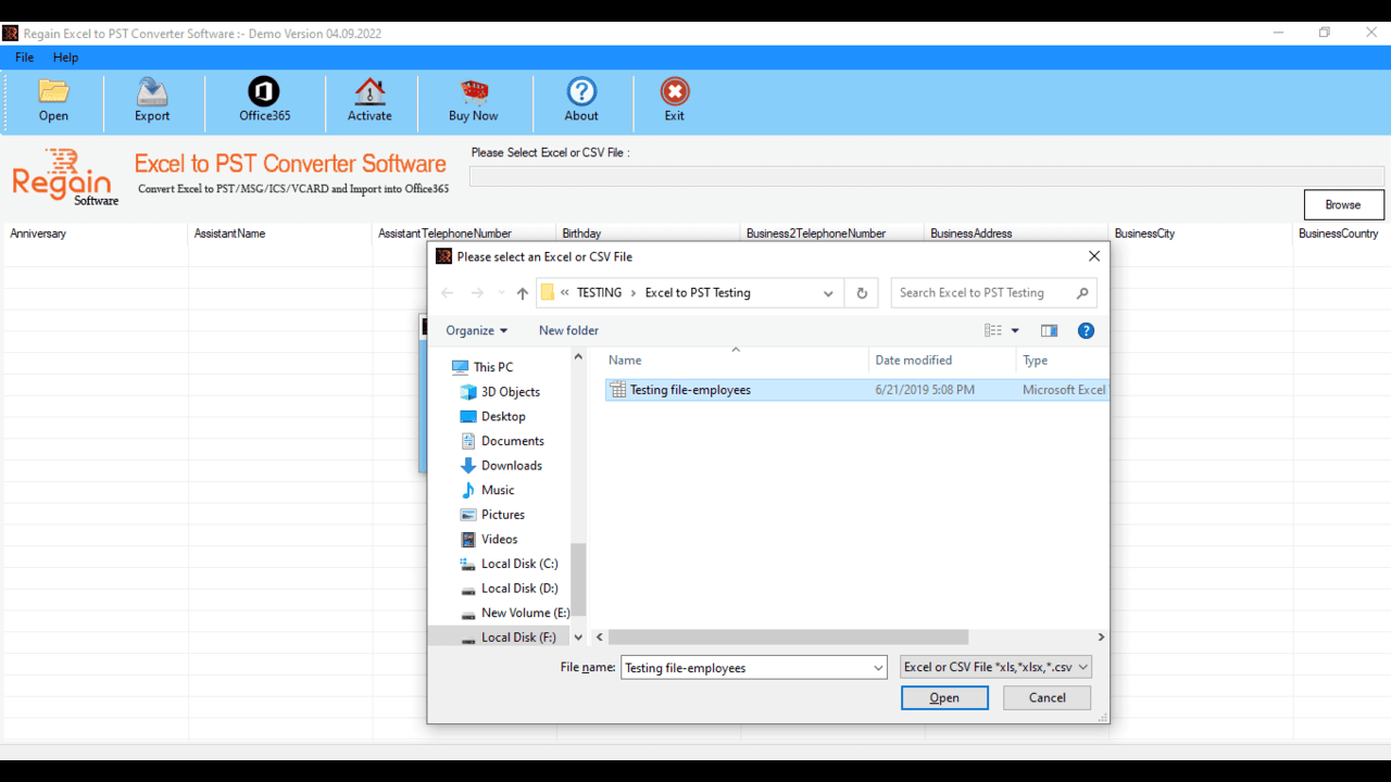 Snapshot 1 of Regain for CSV to vCard Converter
