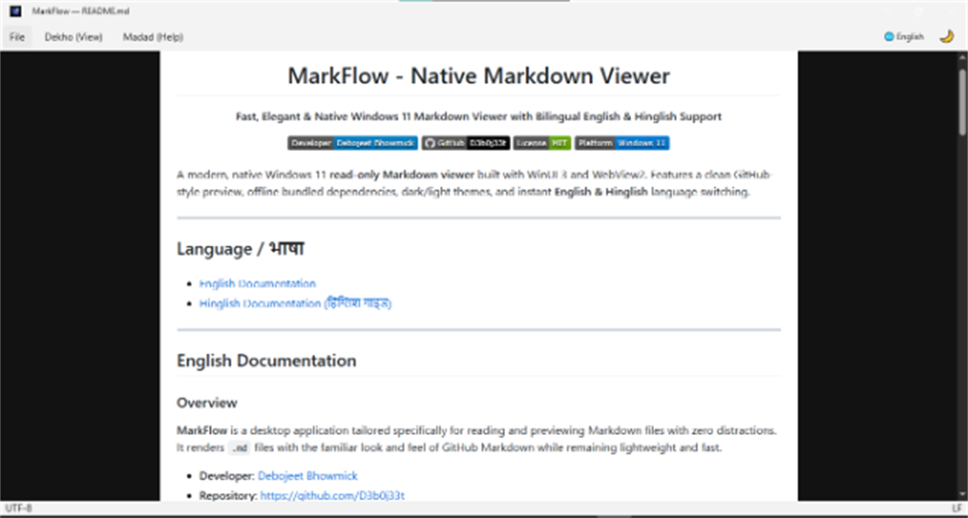 #3. MarkFlow - Native Markdown Viewer (Windows) Af: Debojeet Bhowmick