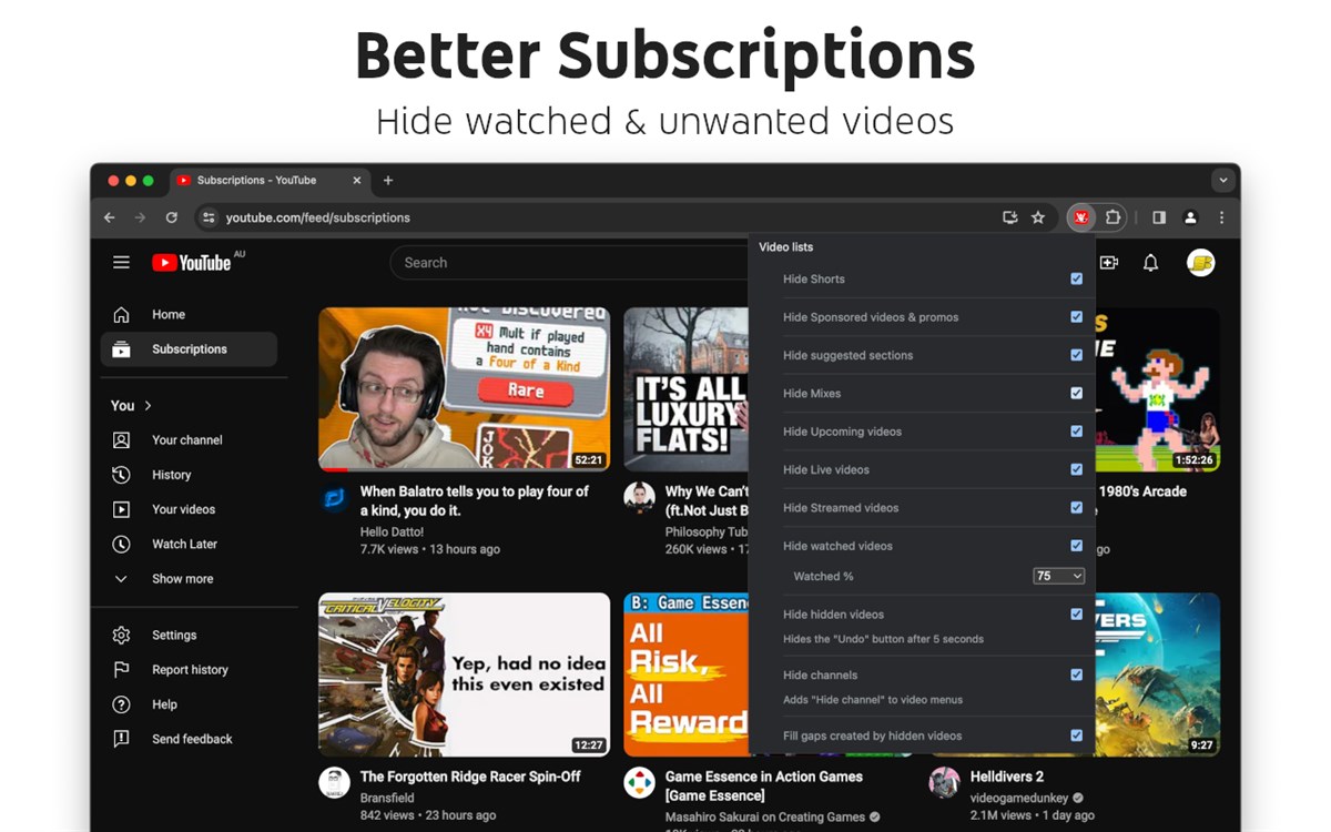 Control Panel for YouTube