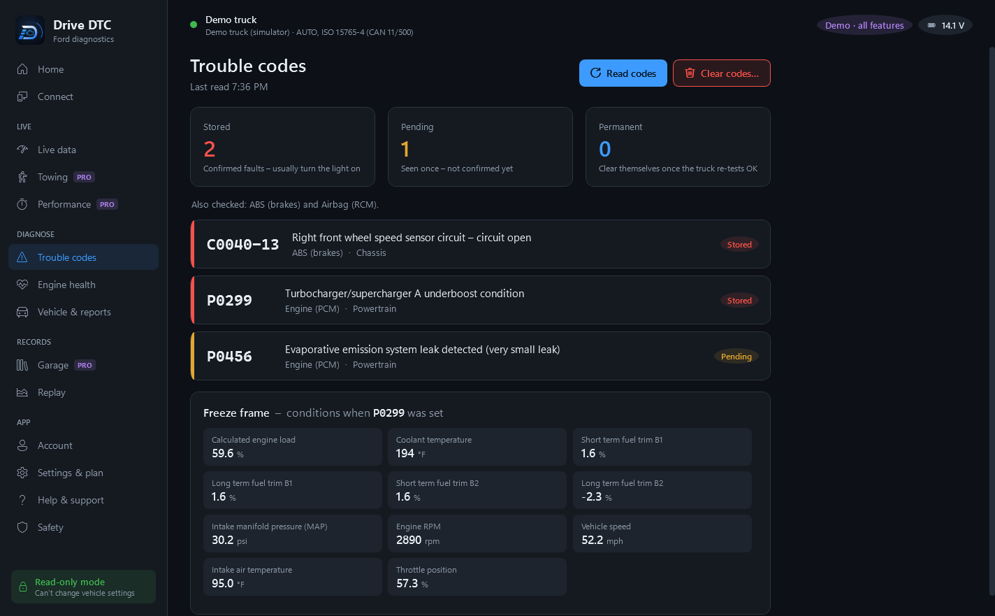 Drive DTC screenshot