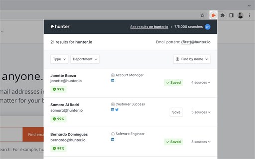 Hunter - Email Finder Chrome Extension for Edge