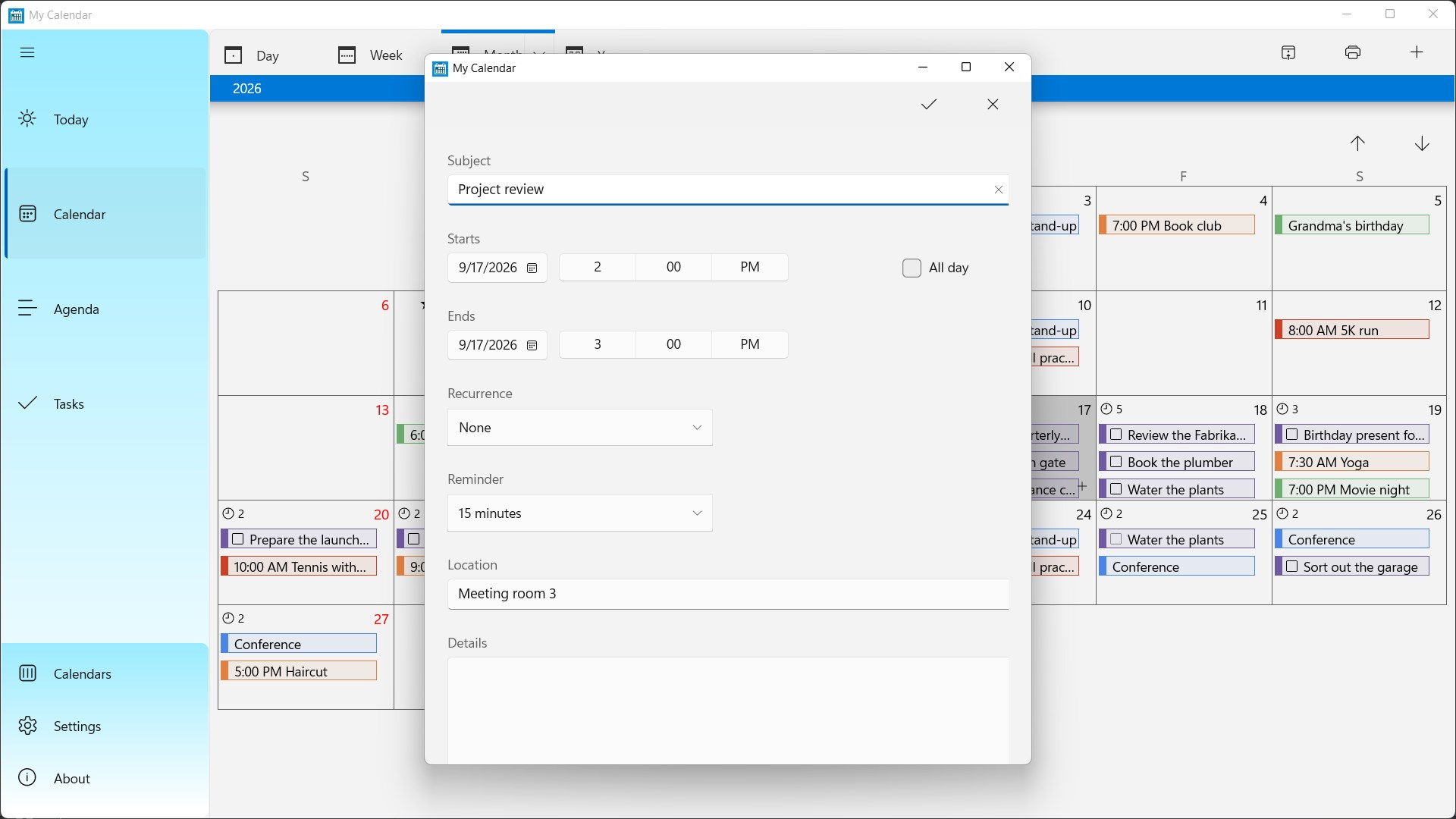 My Calendar screenshot