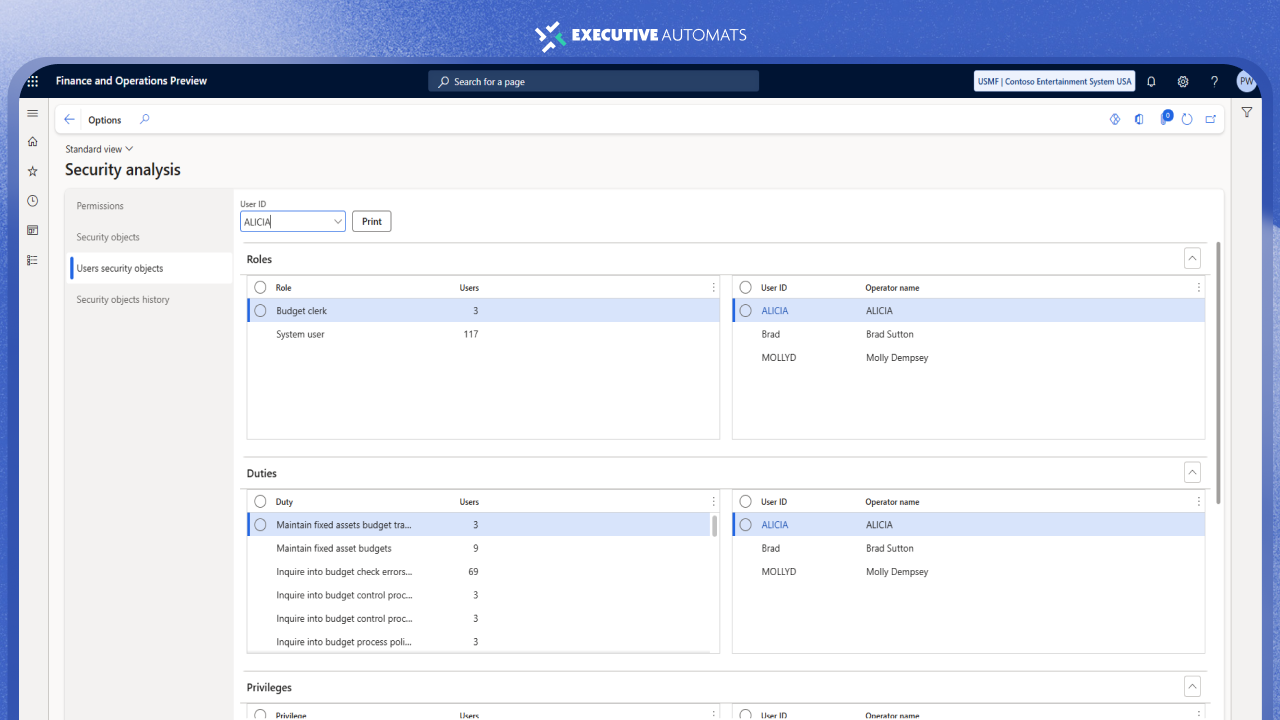 Snapshot 2 of Executive Automats for User Security Governance