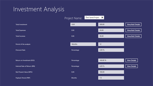 Investment Analysis screenshot 1