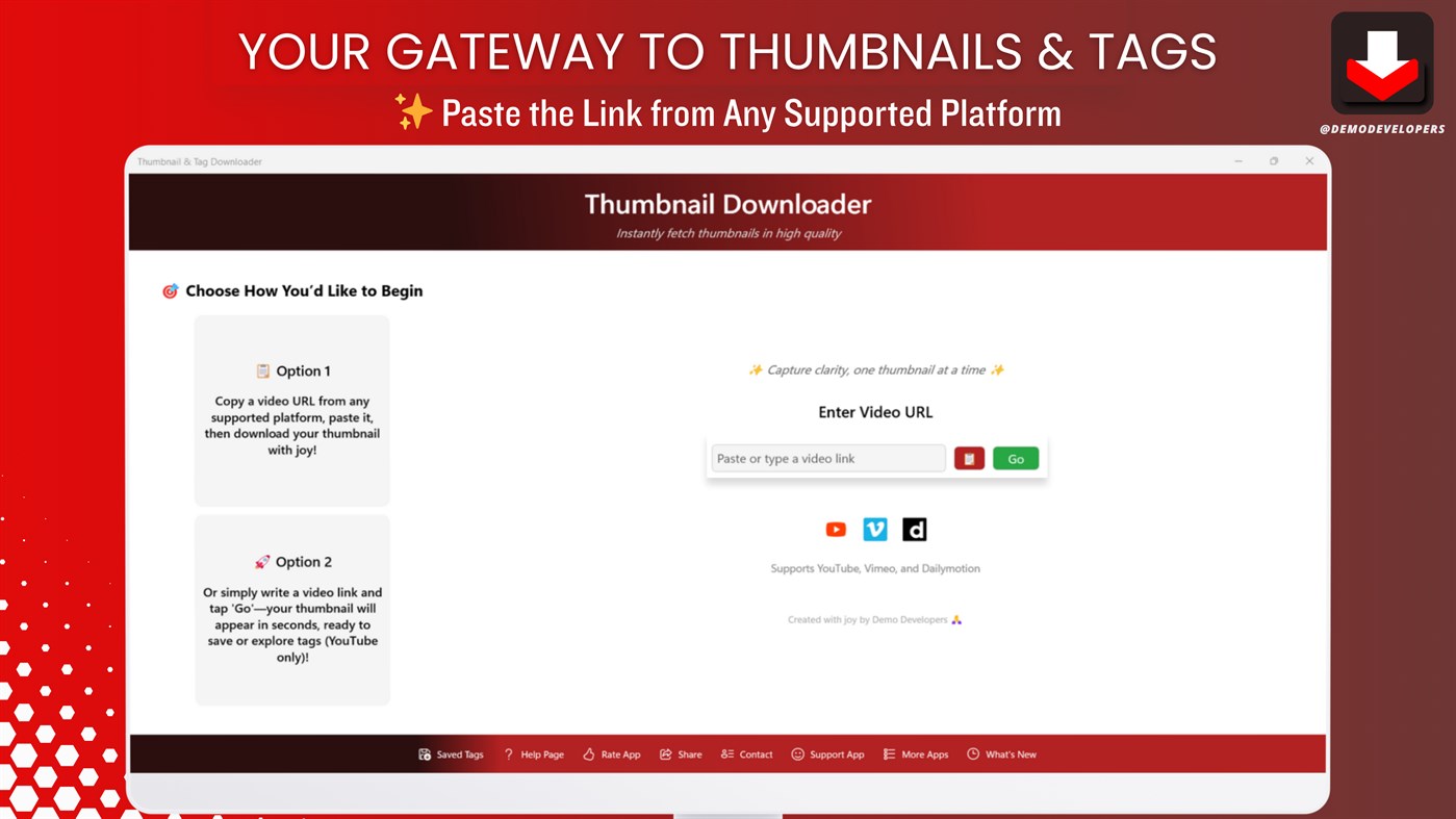 #1. Thumbnail & Tag Downloader (Windows) 由: Demo Developers