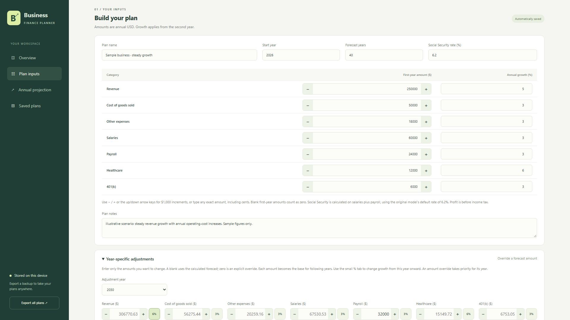 Business Finance Planner screenshot