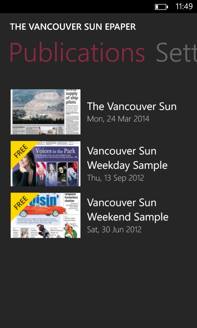 The Vancouver Sun ePaper for Windows 10 Mobile