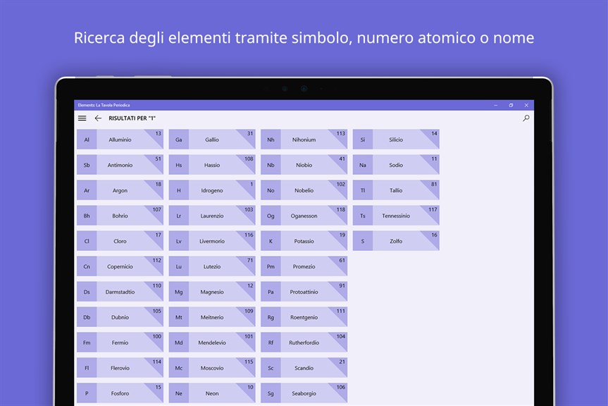 La Tavola Periodica degli Elementi nei dispositivi Android