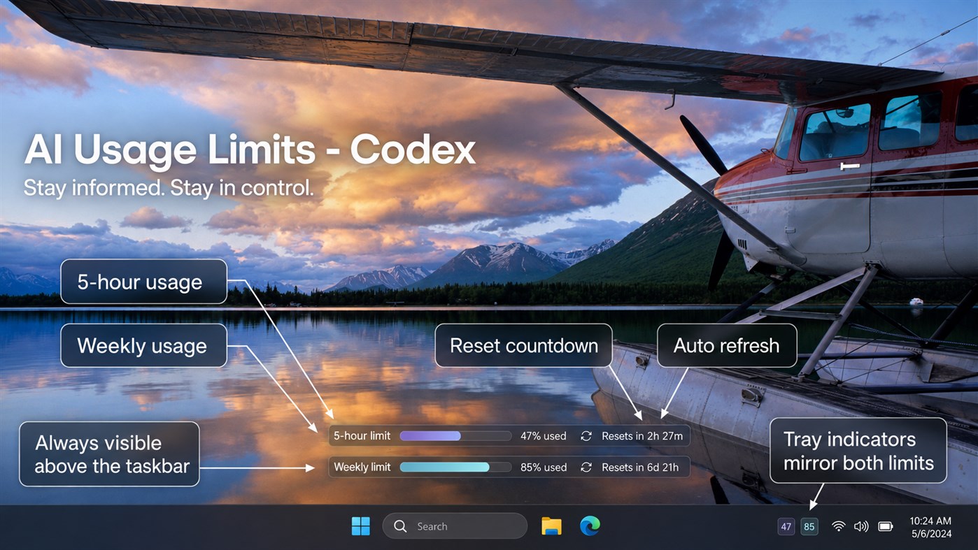 #1. AI Usage Limits - Codex (Windows) De: afaustov.app
