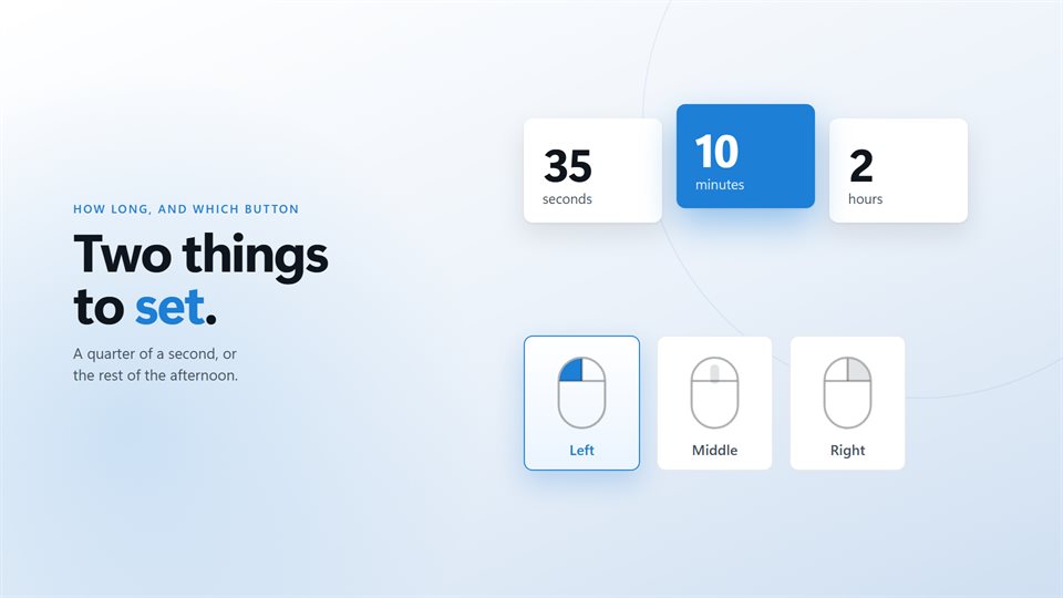 The main window with the hold length, the unit and the three-button mouse picker