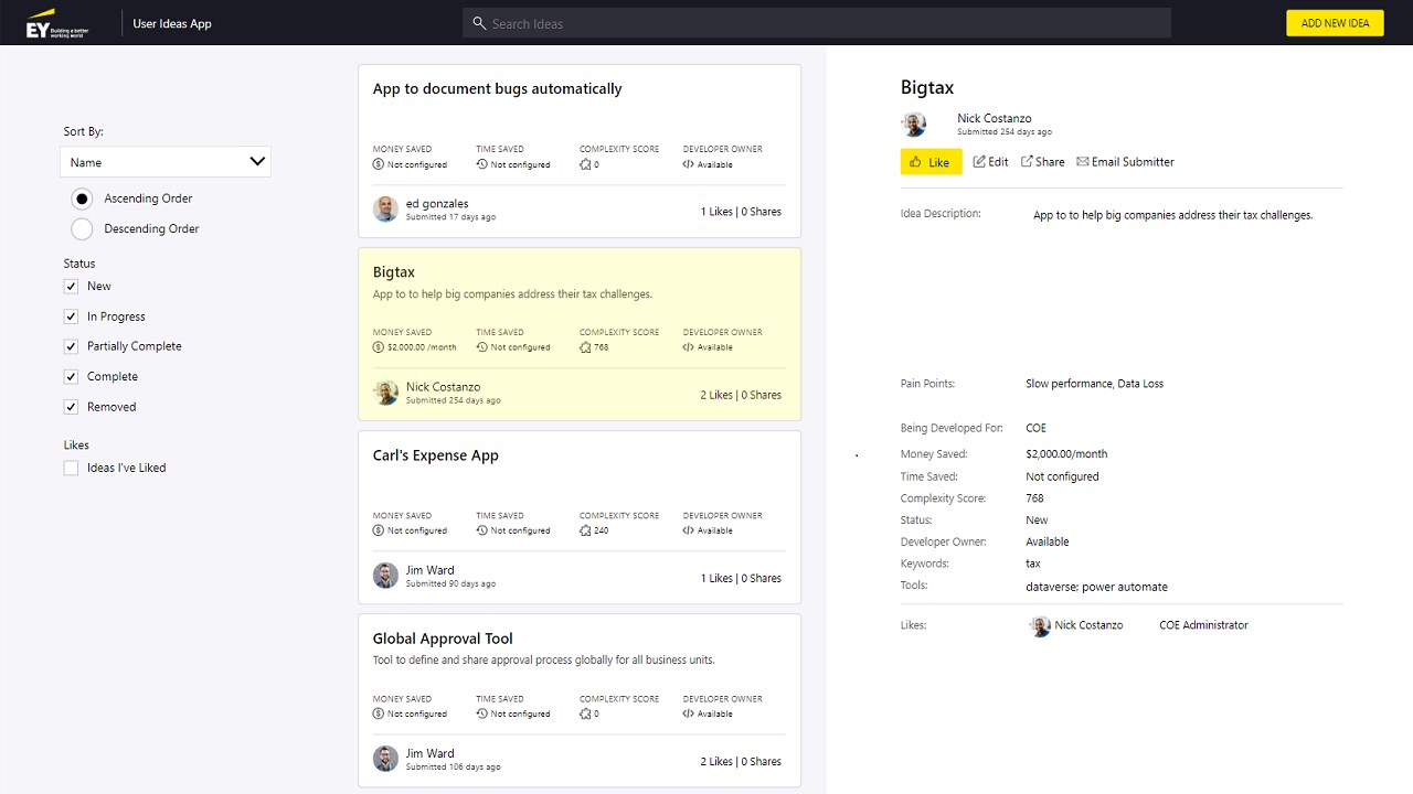 Snapshot 4 of EY Power Platform Center of Enablement: 6-Wk Assessment