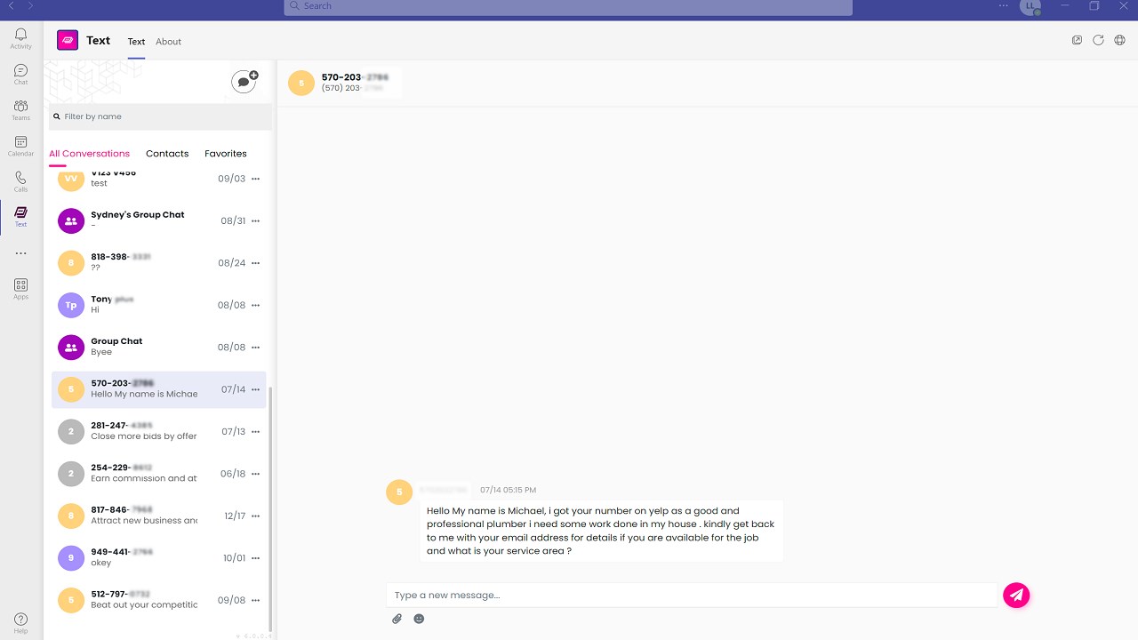 Snapshot 2 of Synoptek Teams Text Application: 2-Wk Implementation
