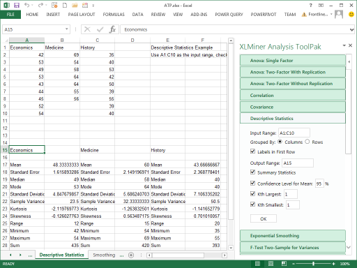 using xlminer analysis toolpak in excel for t values