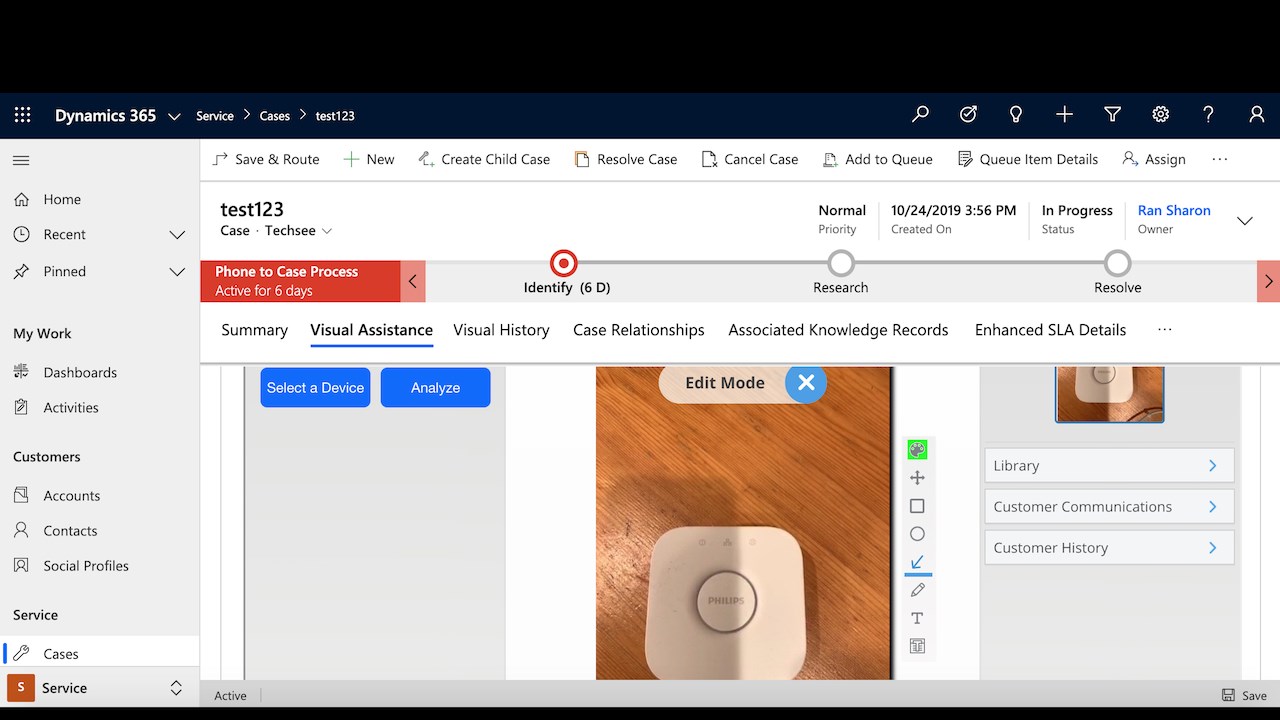 Snapshot 1 of TechSee Intelligent Visual Assistance for Dynamics 365