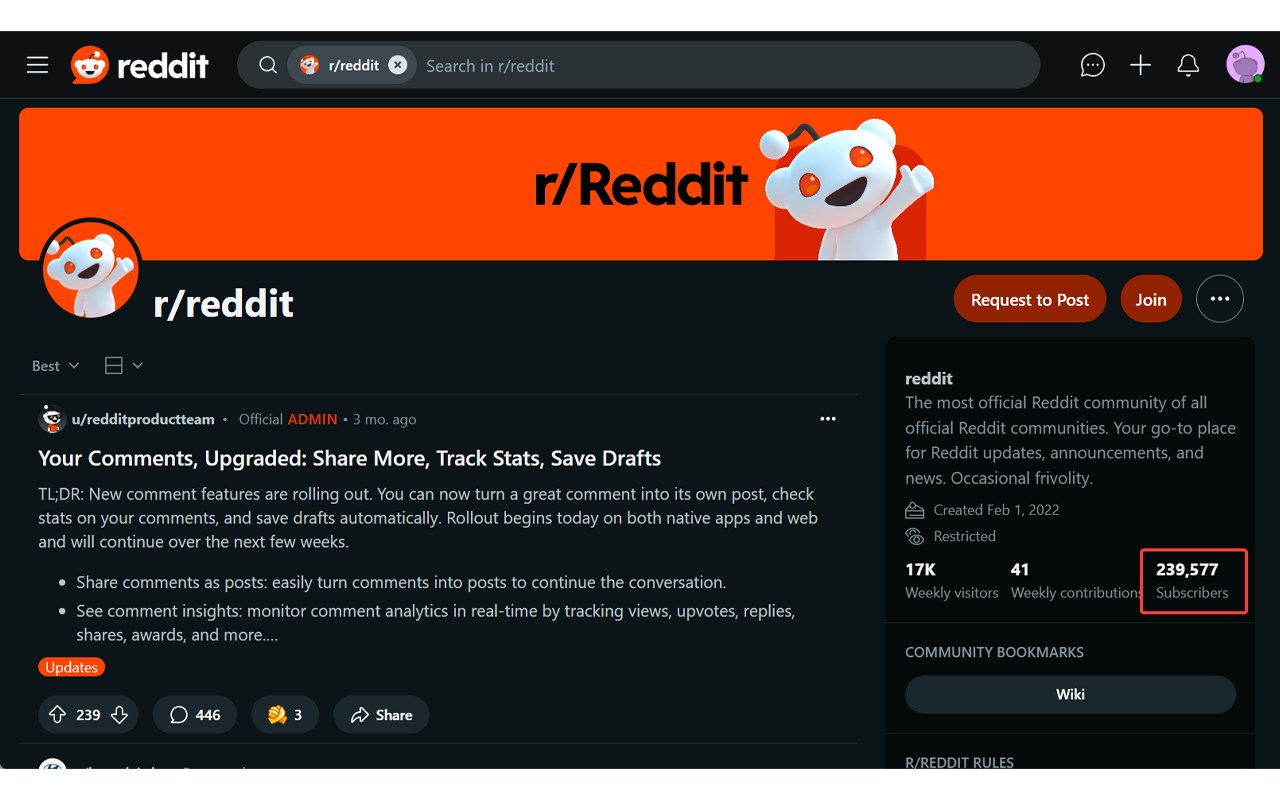 Reddit Subscriber Count