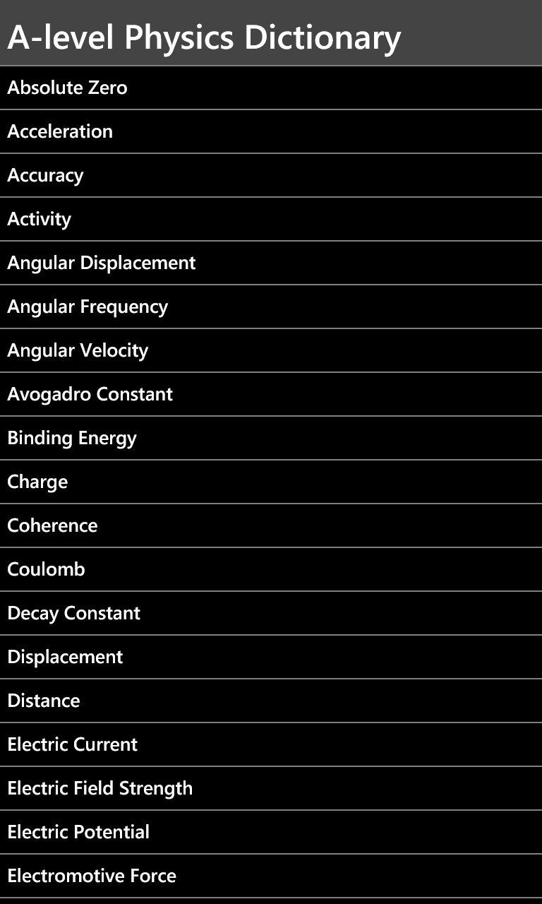 Physics Dictionary for Alevel for Windows 10 Mobile