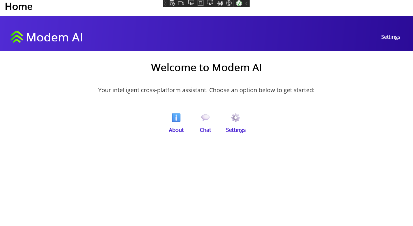 Modem AI Welcome Screen