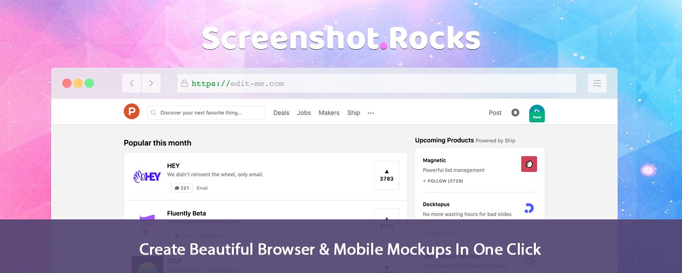 Screenshot.rocks: One-click design mockups marquee promo image
