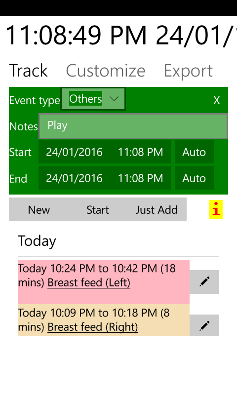 Parenting Tracker screenshot