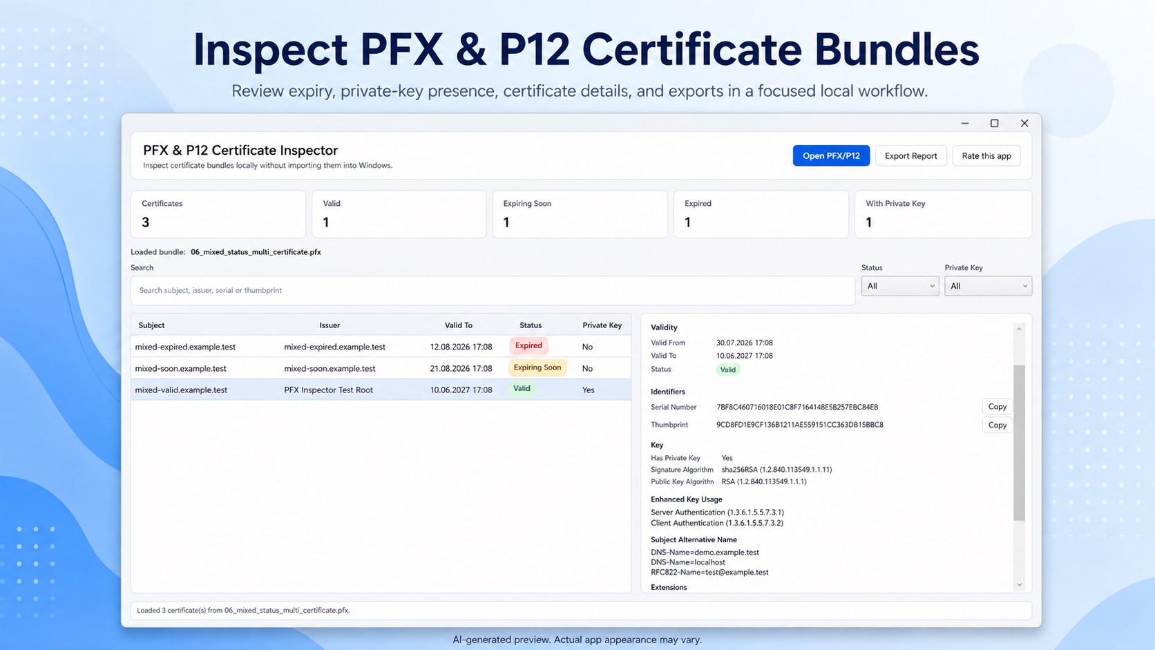 PFX & P12 Certificate Inspector screenshot