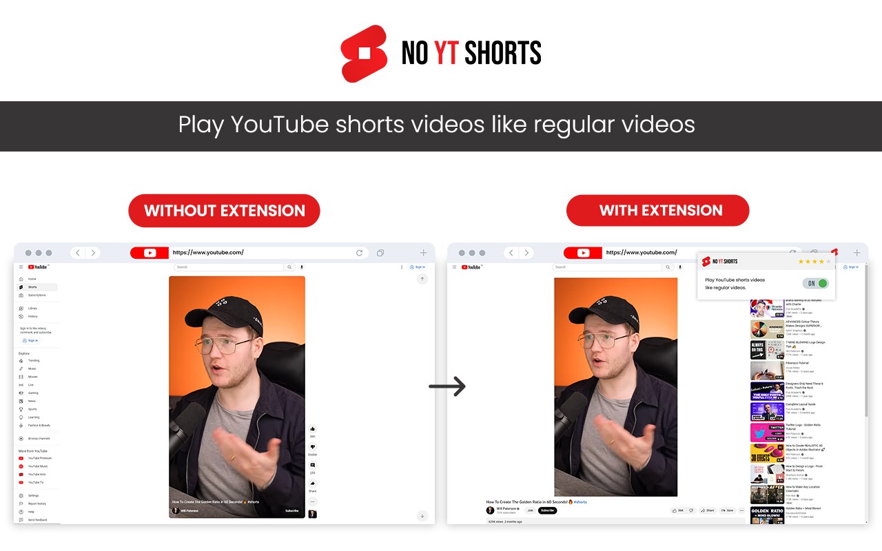 No Youtube Shorts w/ Desktop UI