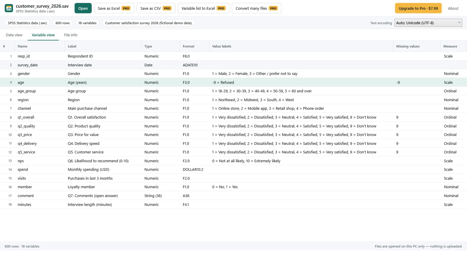 SAV & DTA File Viewer - Open & Save as Excel screenshot