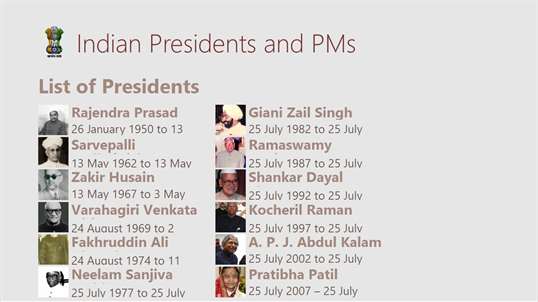 Indian Presidents and PMs screenshot 2