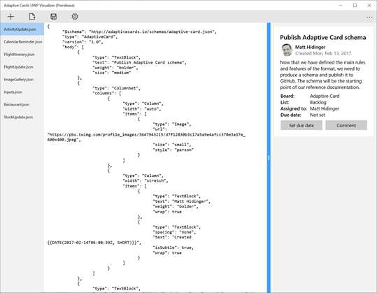 Adaptive Cards UWP Visualizer (Prerelease) screenshot 1