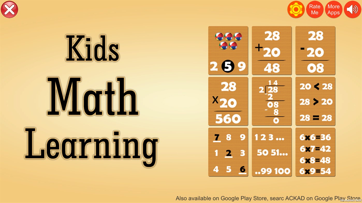 #1. Kids Maths Learning (Windows) By: ACKAD Developer