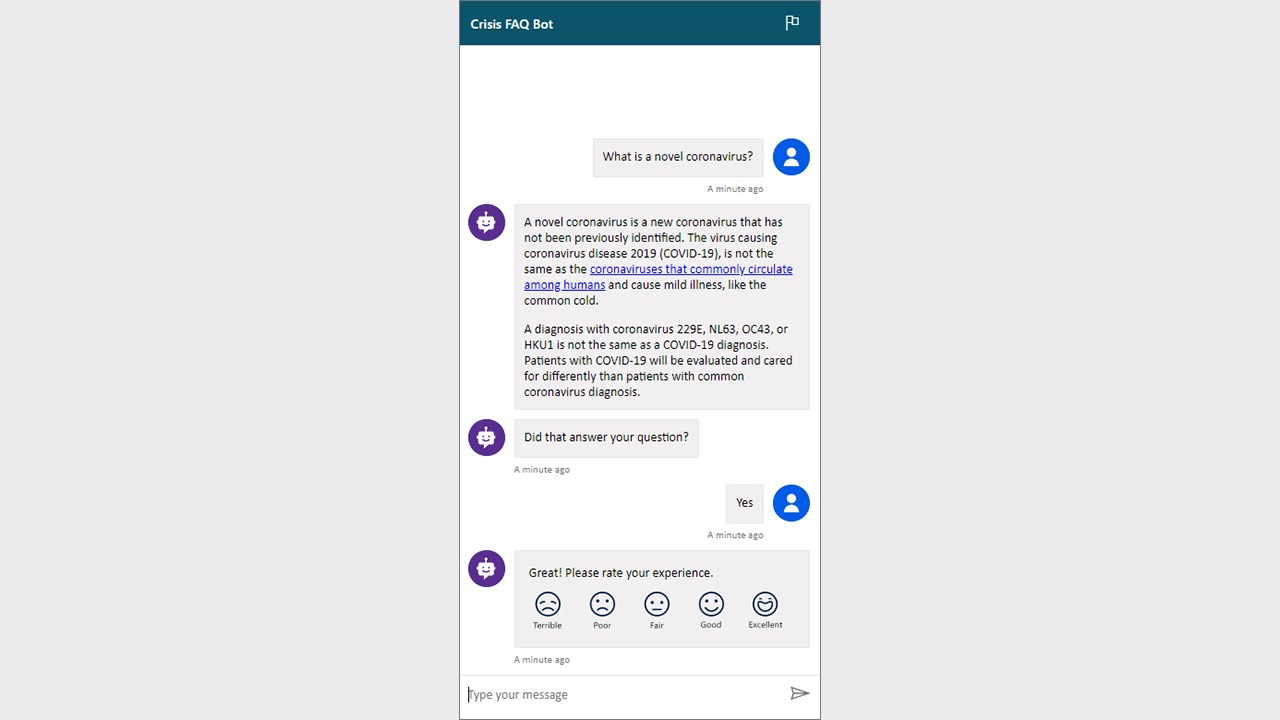 Snapshot 2 of Crisis FAQ Bot App Service: 2-Wk Implementation