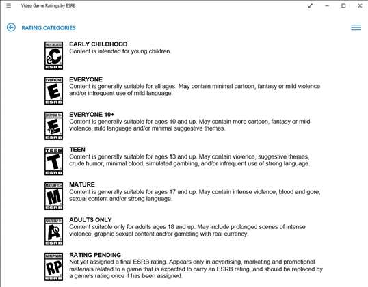 Video Game Ratings by Entertainment Software Rating Board screenshot 4