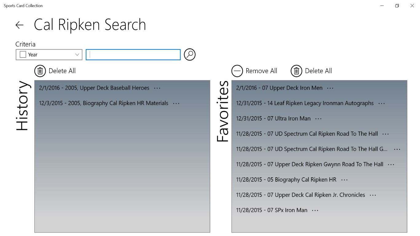 Sports Card Collection for Windows 10
