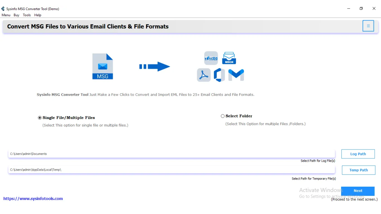 Snapshot 1 of Sysinfo MSG to EML Converter