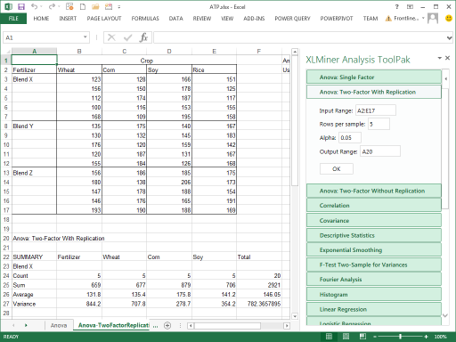 xlminer analysis toolpak input range