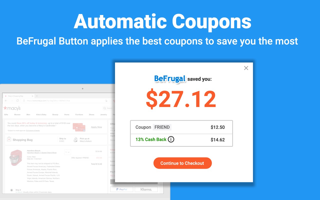 BeFrugal: Coupons &amp; Cash Back Edge Add-On