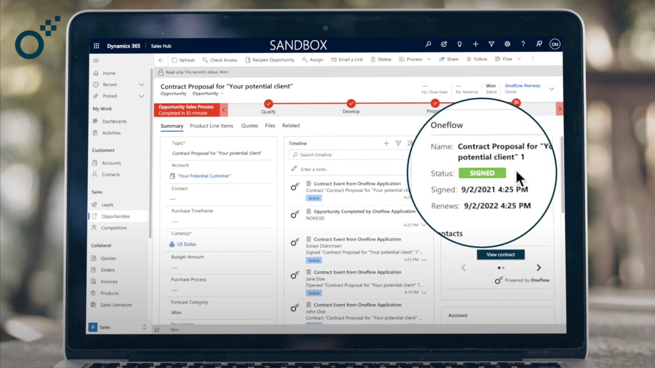Snapshot 1 of Oneflow for Dynamics 365