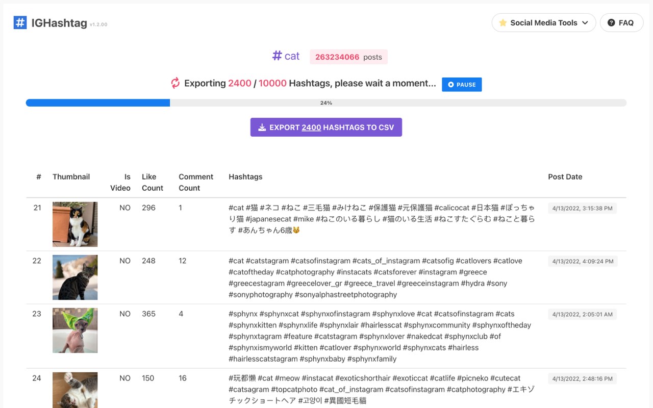 IGHashtag - Export Instagram Hashtags