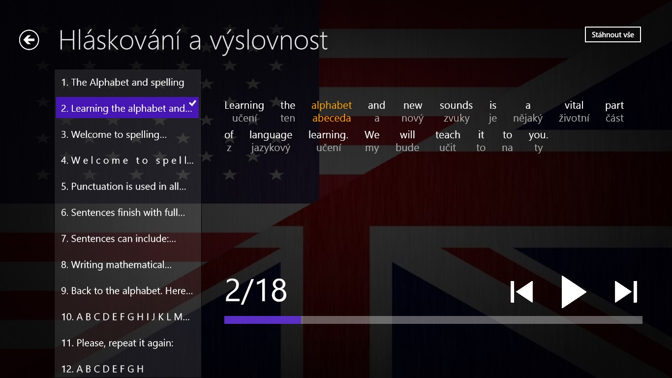 Seznam vět + samotná výuka angličtiny