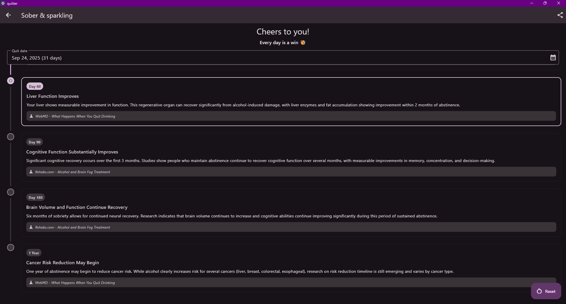 Quitter - Addiction recovery tracker screenshot