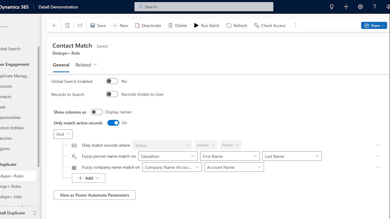 Snapshot 5 of Data8 Duplicare™ – Powerful Duplicate Detection & Data Deduplication for Microsoft Dynamics 365