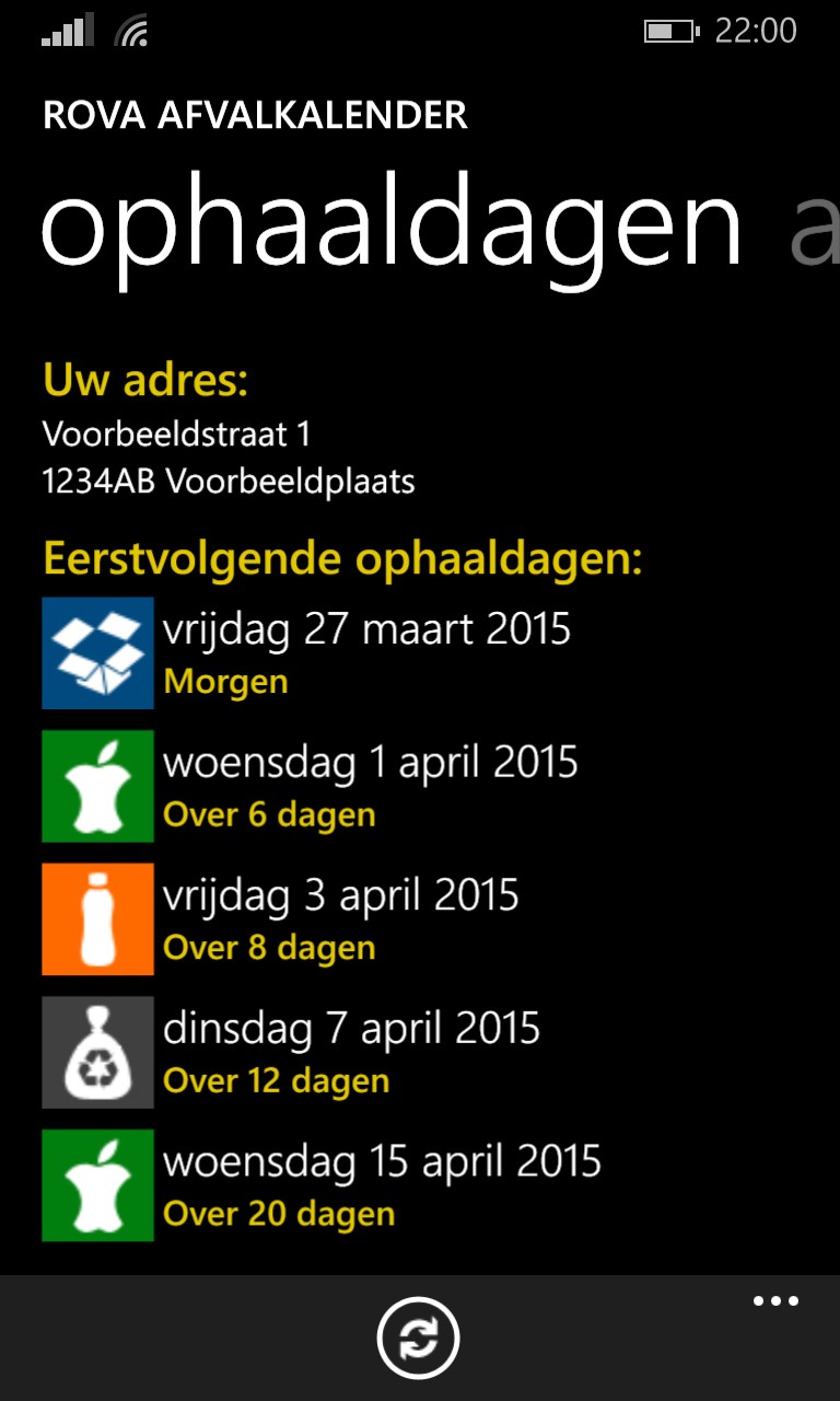 Rova afvalkalender for Windows 10 Mobile