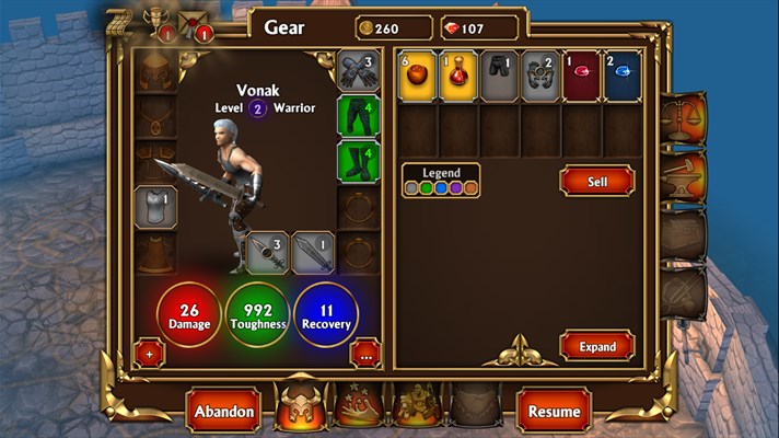 Captura de pantalla: elige entre miles de armas y armaduras para potenciar a tu héroe.
