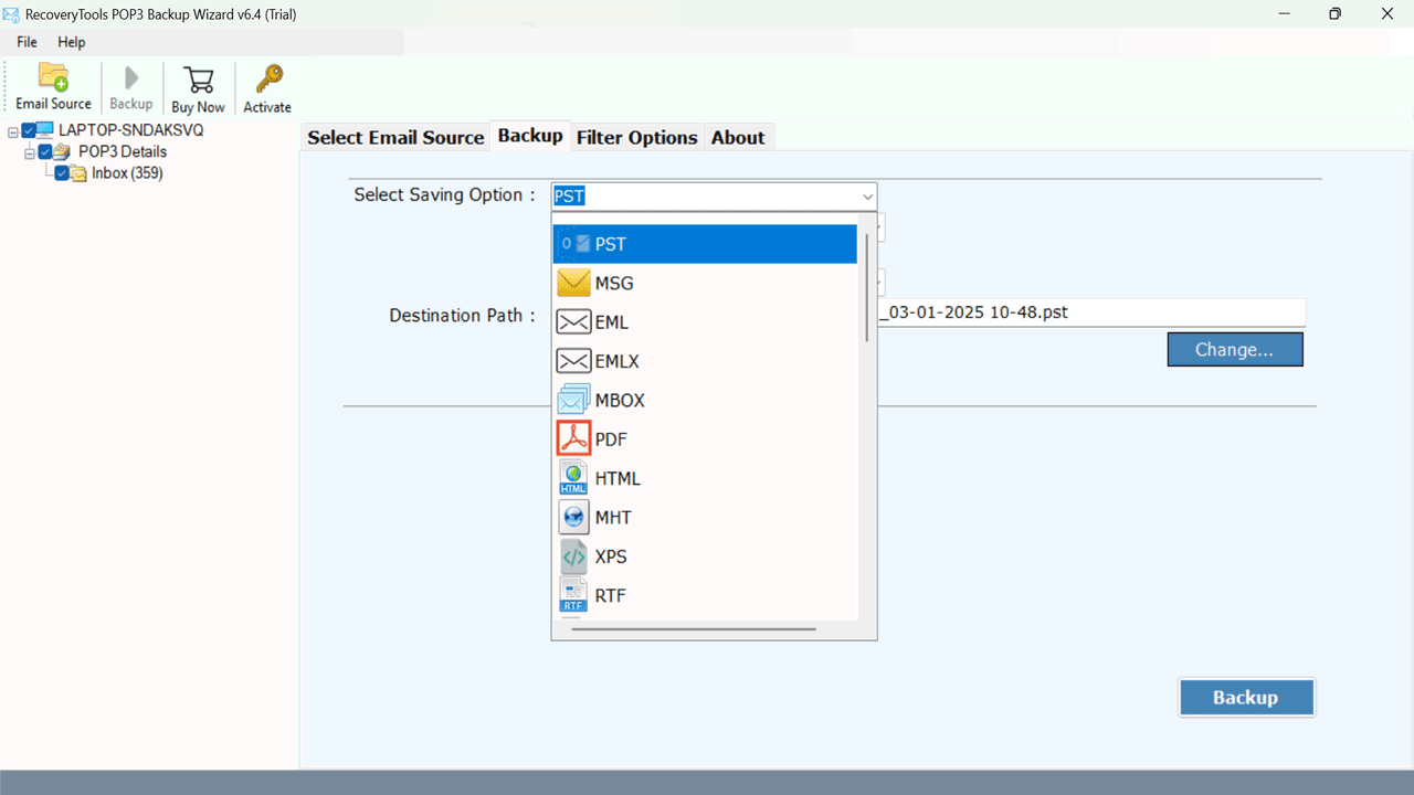 Snapshot 4 of RecoveryTools POP3 Backup Wizard