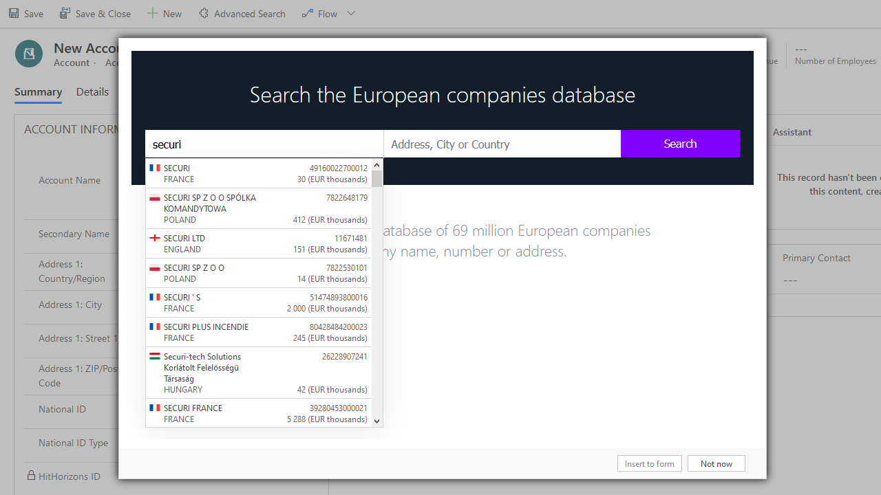 Snapshot 2 of HitHorizons for Dynamics 365