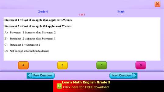 QVprep Lite Math English Grade 4 screenshot 6